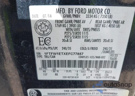 2014 Ford F-150 Fx4 from USA, damaged, VIN 1FTFW1ETXEFC77857